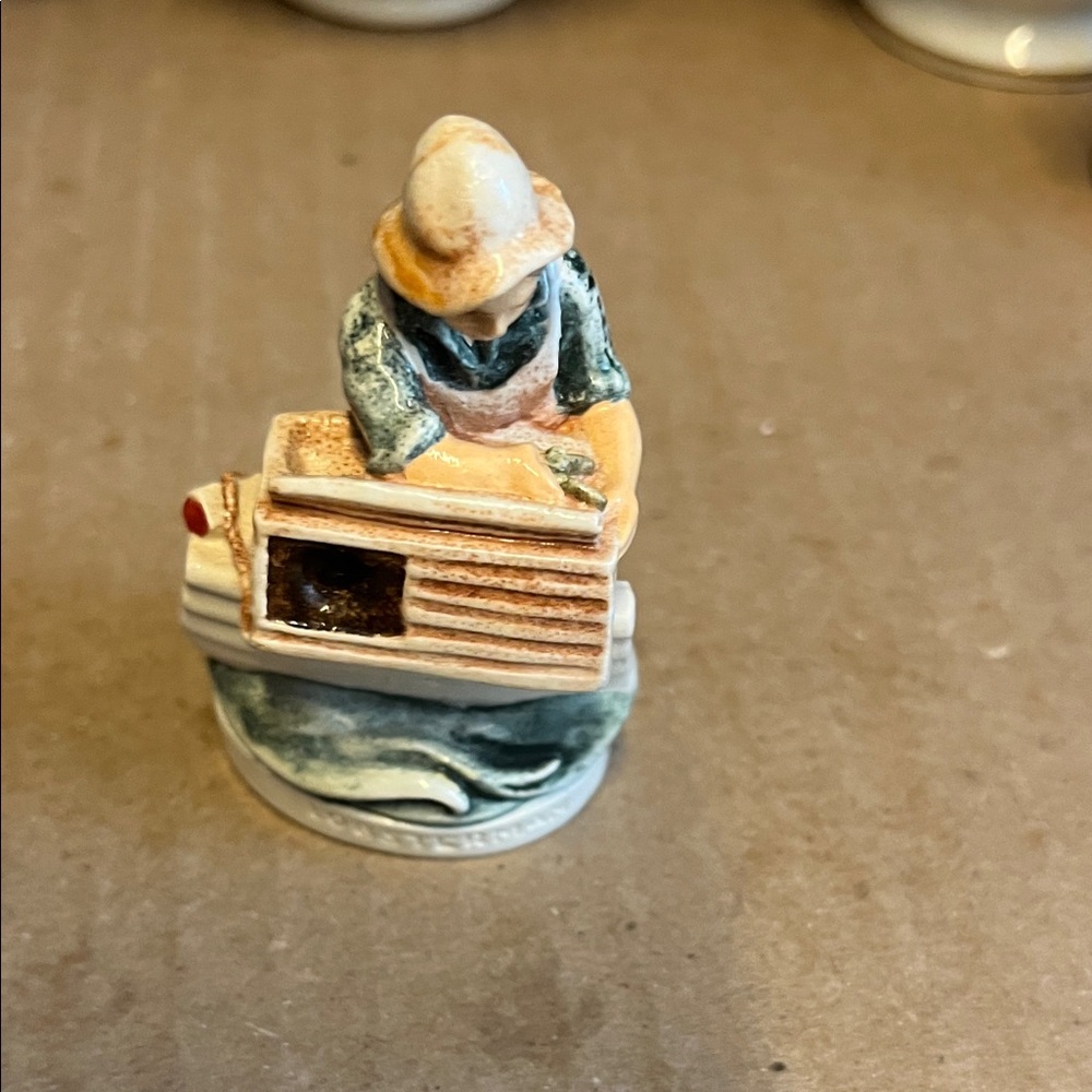 Ceramic Figurine of Woman with Washboard Sebastian Miniature signed